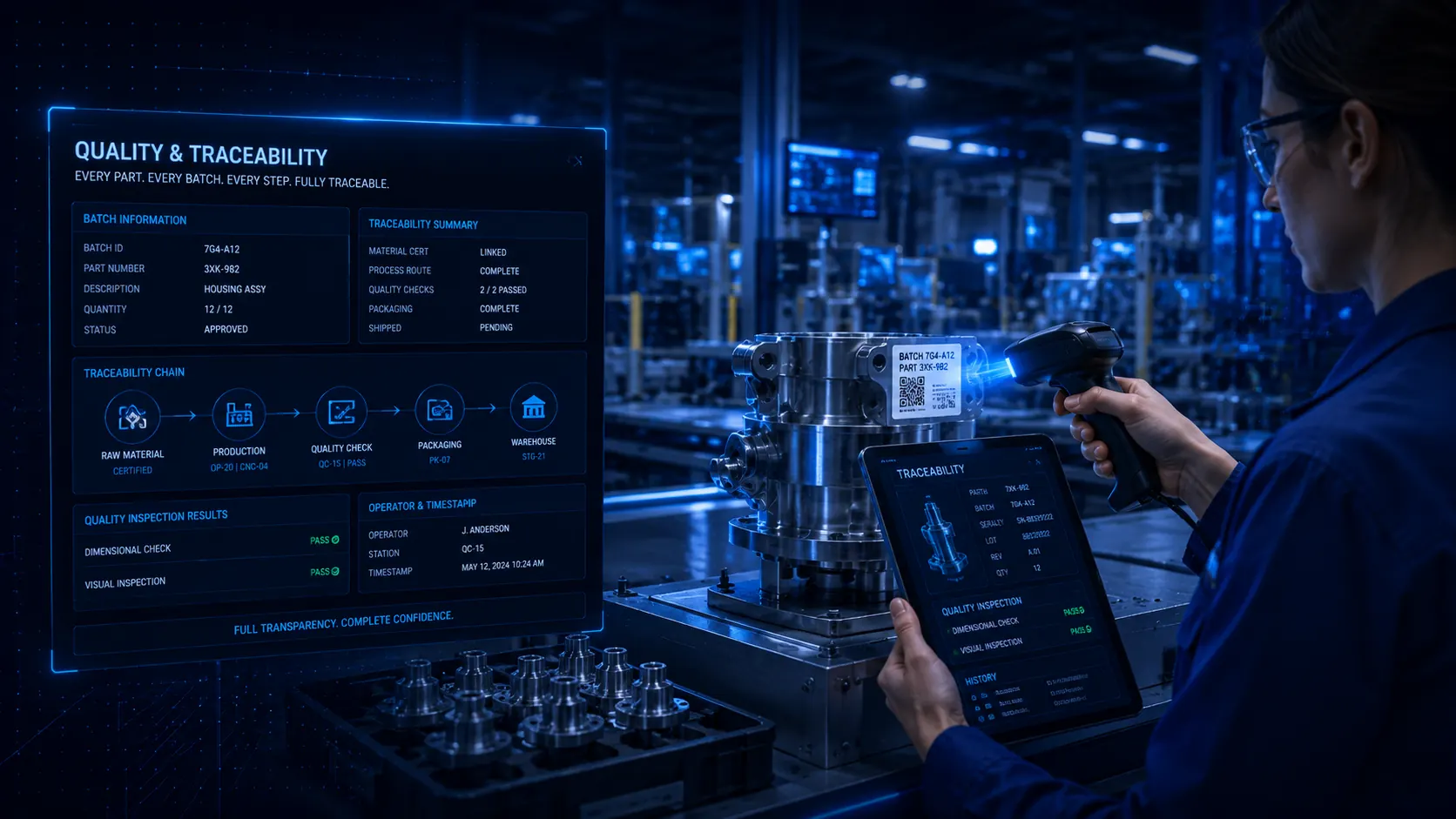 MES quality and traceability workflow on the factory floor