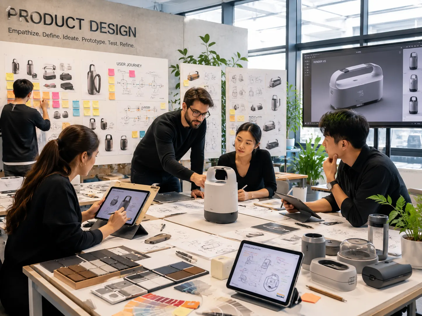Product designers reviewing concepts and prototypes