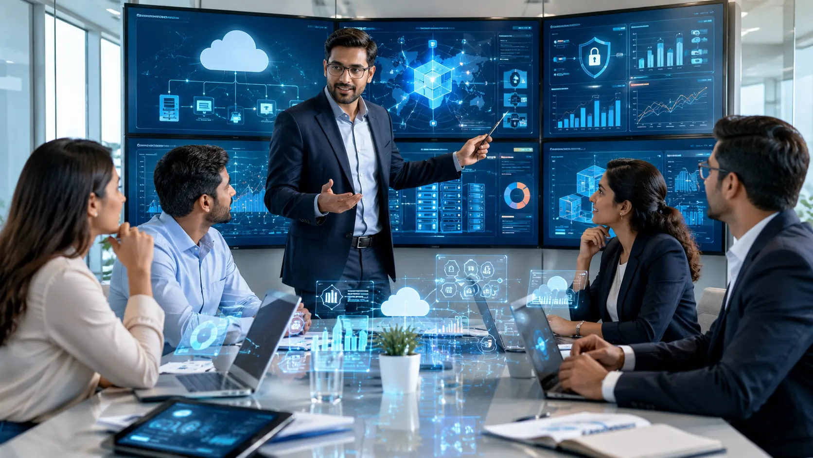 Team collaborating on a connected software platform
